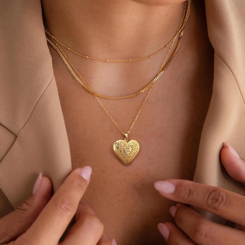 Badu Gold Initial A-Z Necklace for Women Heart Photo Lockets that Hold Picture Love Image Cubic Zirconia Necklace - Image 3
